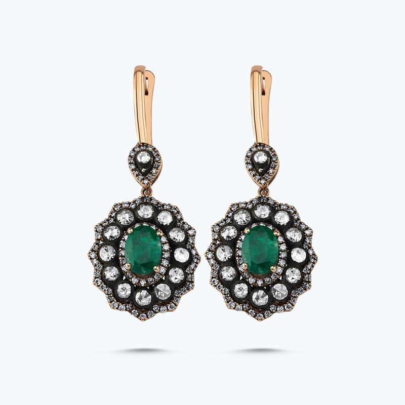 1.56 Carat Emerald Diamond Earrings