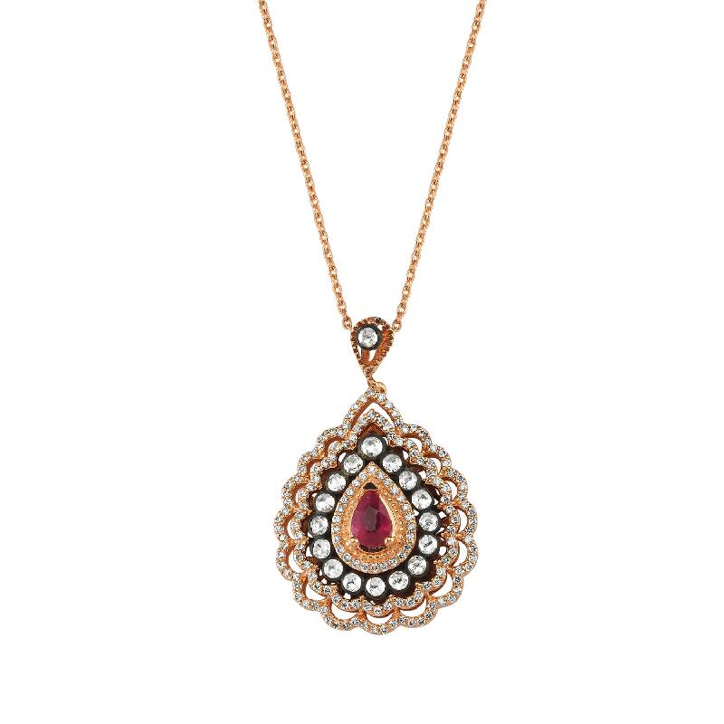 0.93 Carat Ruby Diamond Necklace