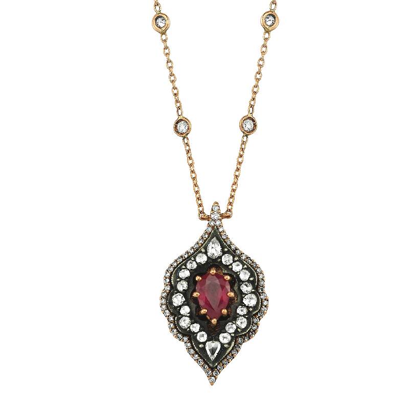 0.77 Carat Ruby Diamond Necklace