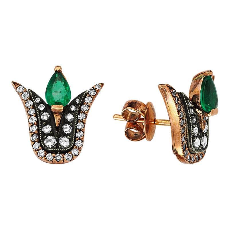 0.26 Carat Tulip Emerald Diamond Earrings