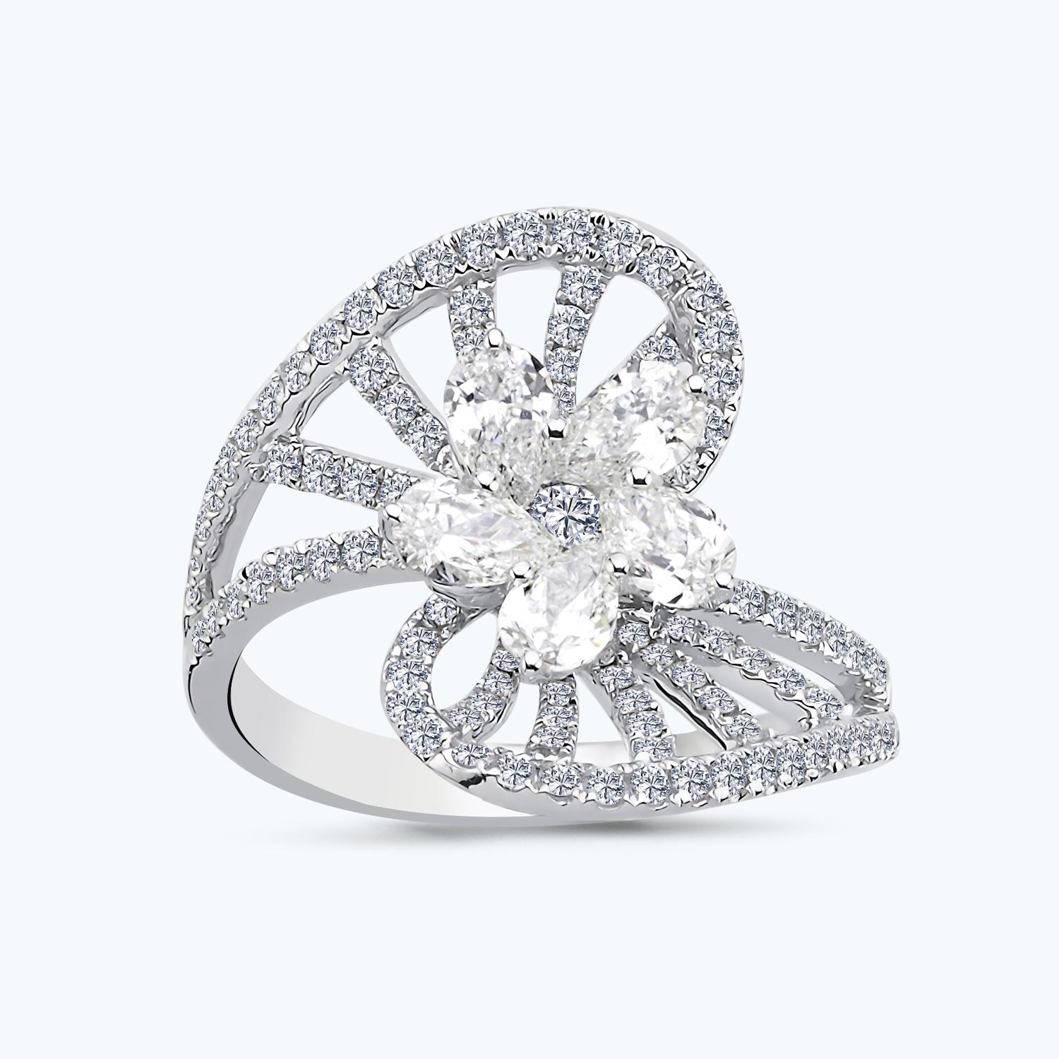 Pırlanta Damla Çiçek Yüzük