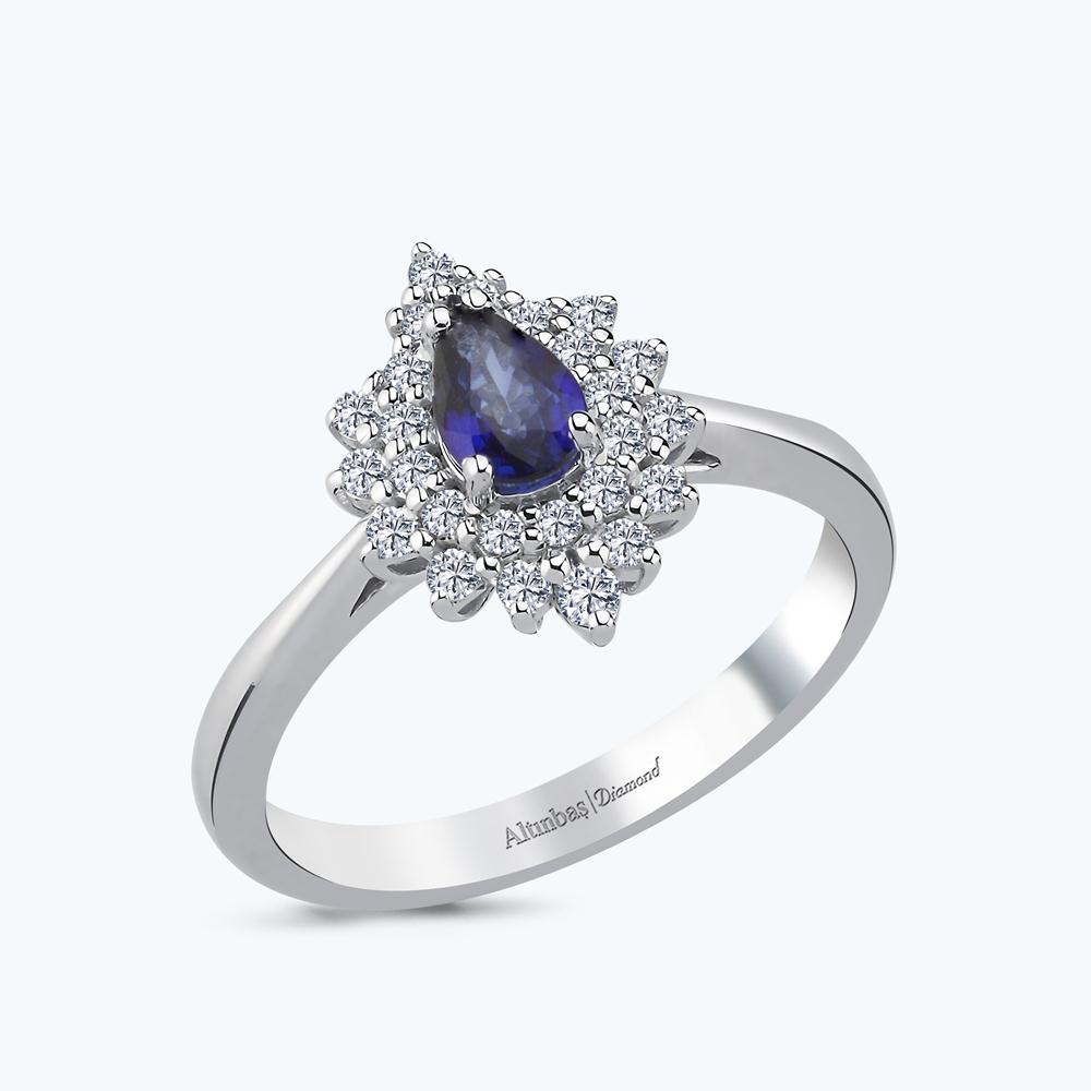 0.28 Karat Pırlanta Safir Damla Yüzük