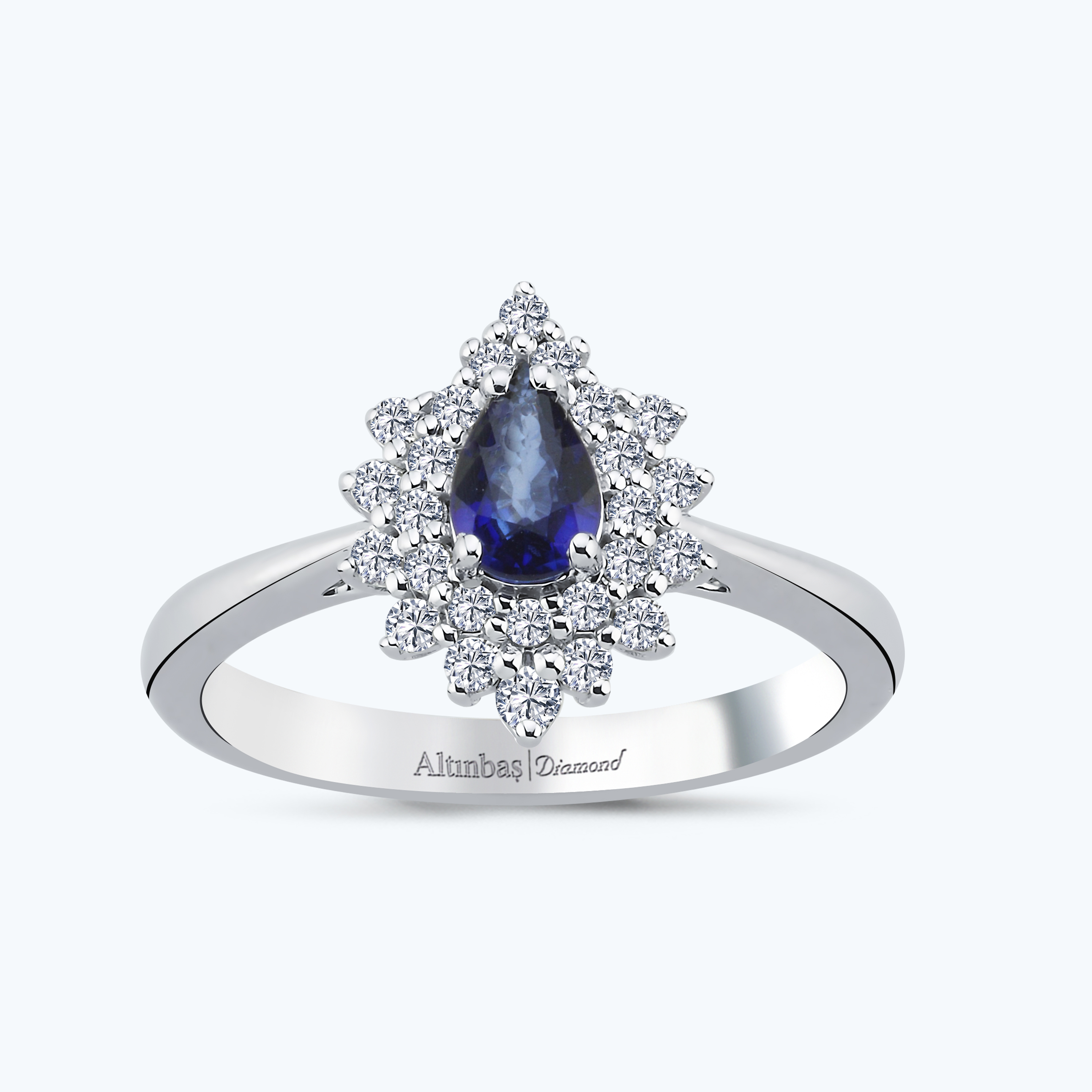0.28 Karat Pırlanta Safir Damla Yüzük