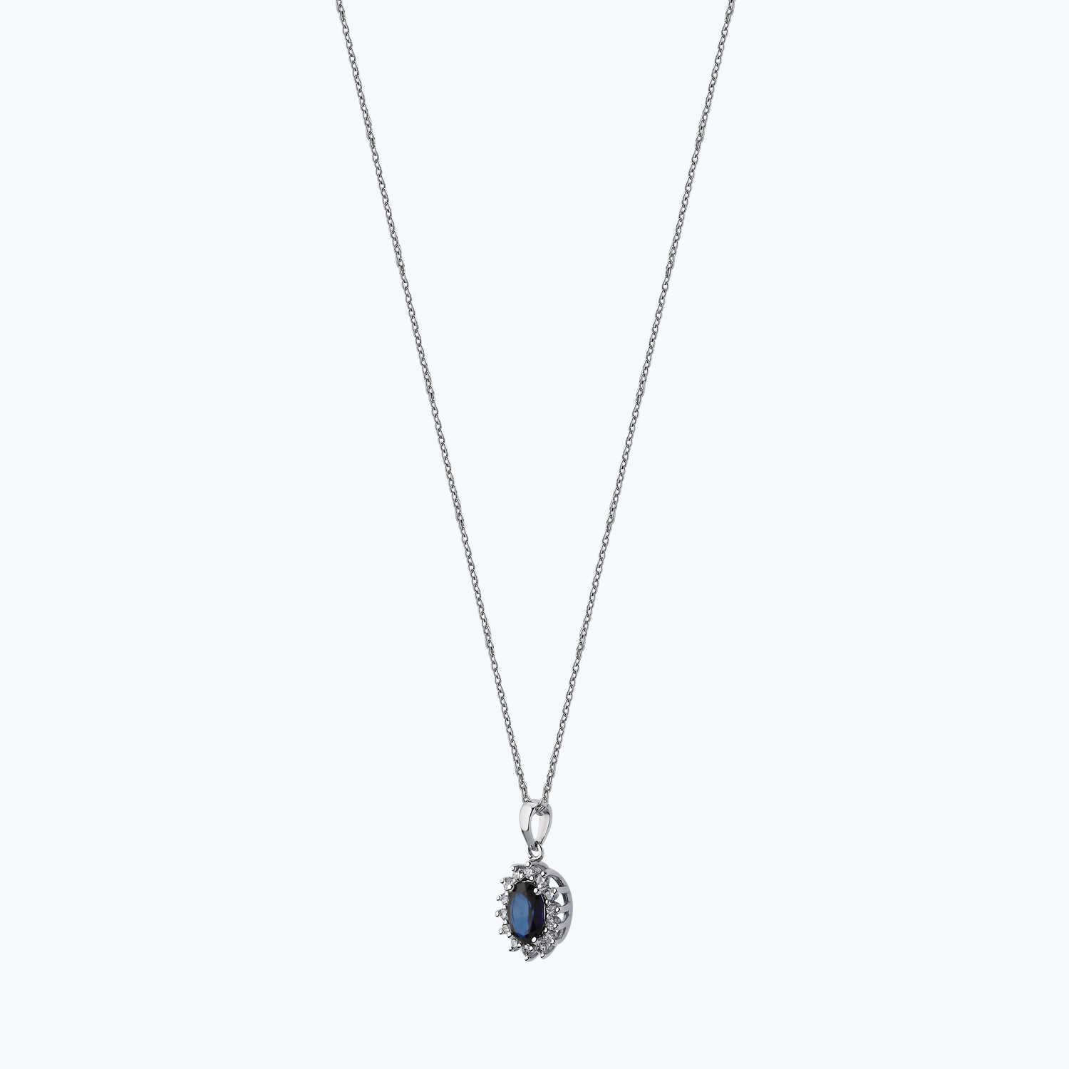 0.10 Karat Pırlanta Safir Oval Kolye