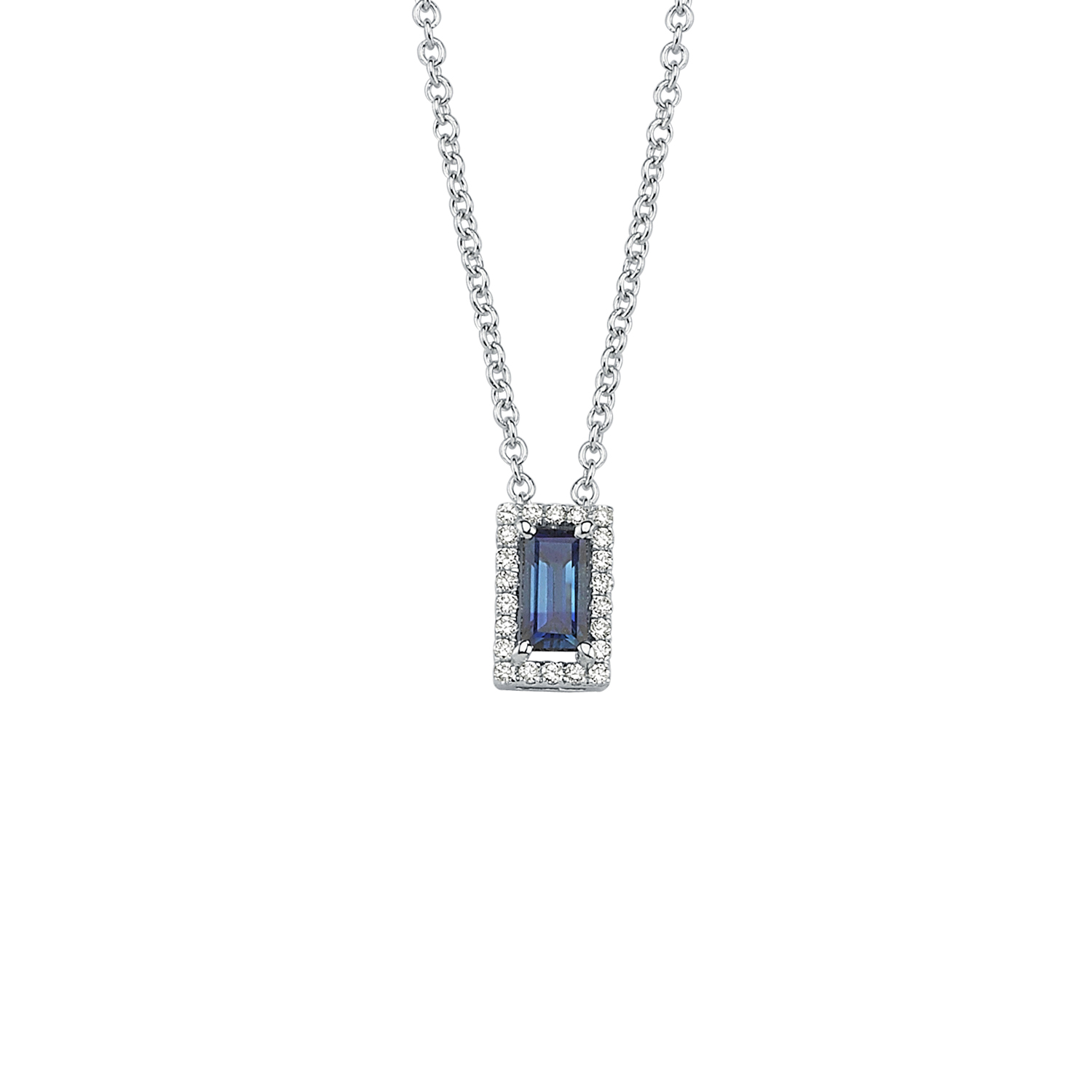 0.07 Carat Sapphire Baguette Diamond Necklace