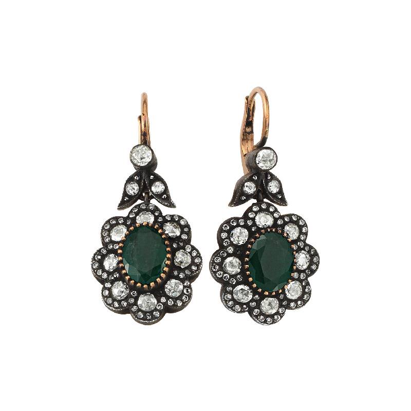 Rose Cut Diamond Emerald Earrings