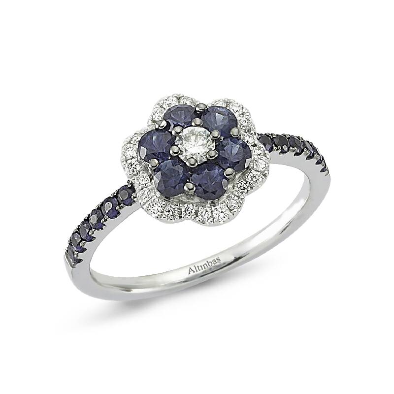 0.21 Carat Flower Sapphire Diamond Ring