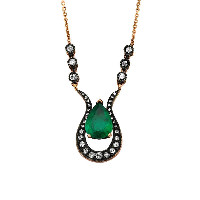 0.47 Carat Rose Cut Diamond Emerald Necklace 