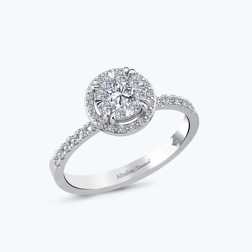 0.42 Karat Pırlanta Kolları Taşlı Yuvarlak Yüzük