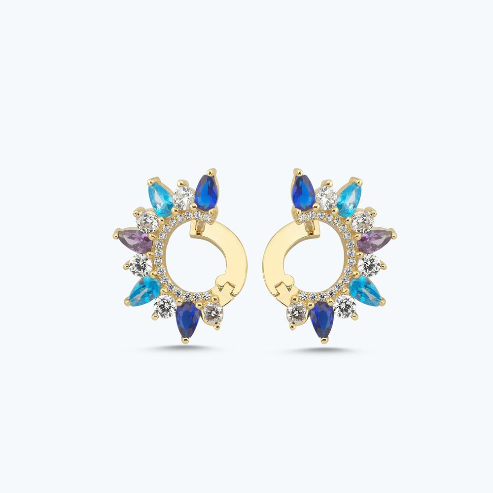 Mavi Taşlı Altın Damla Küpe