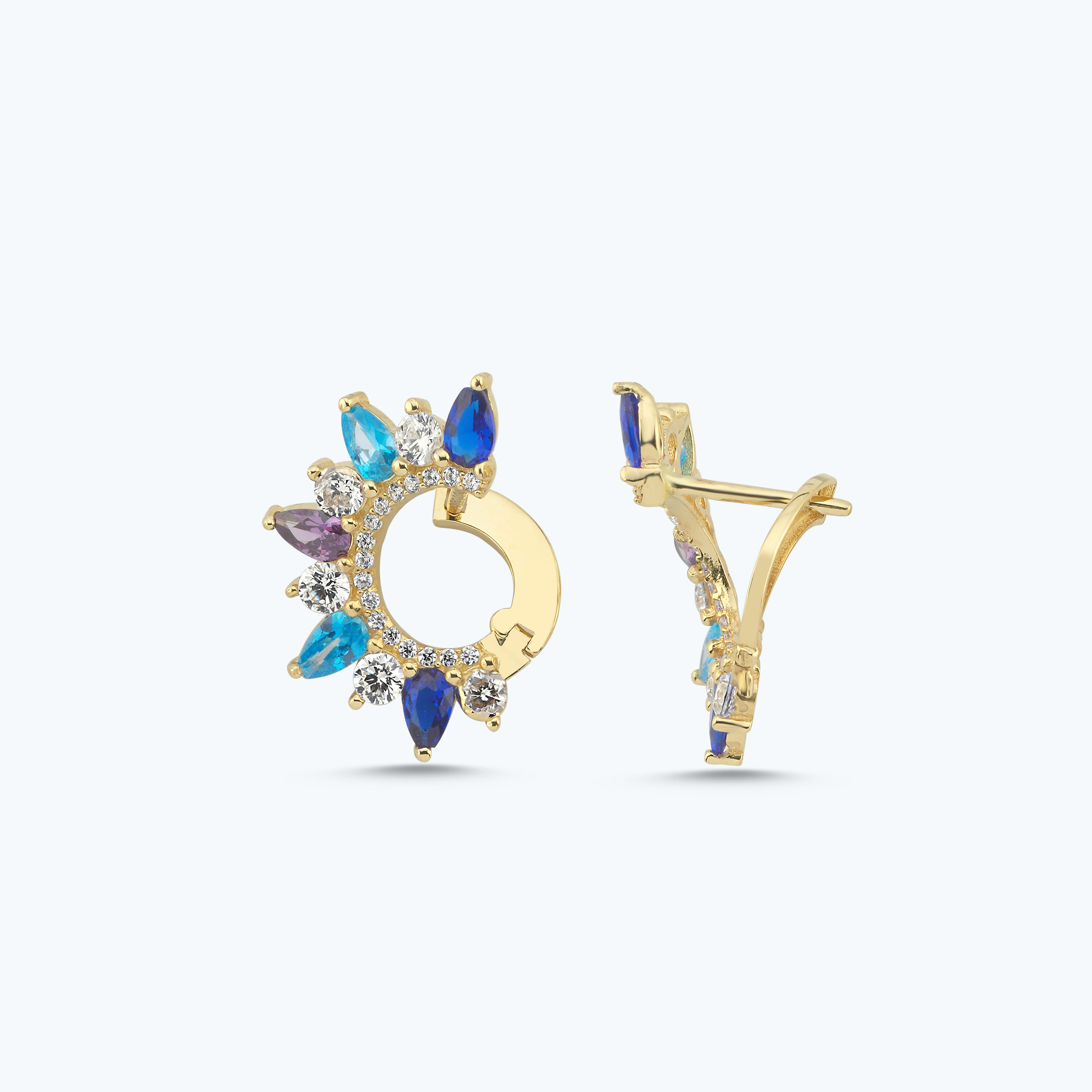 Mavi Taşlı Altın Damla Küpe