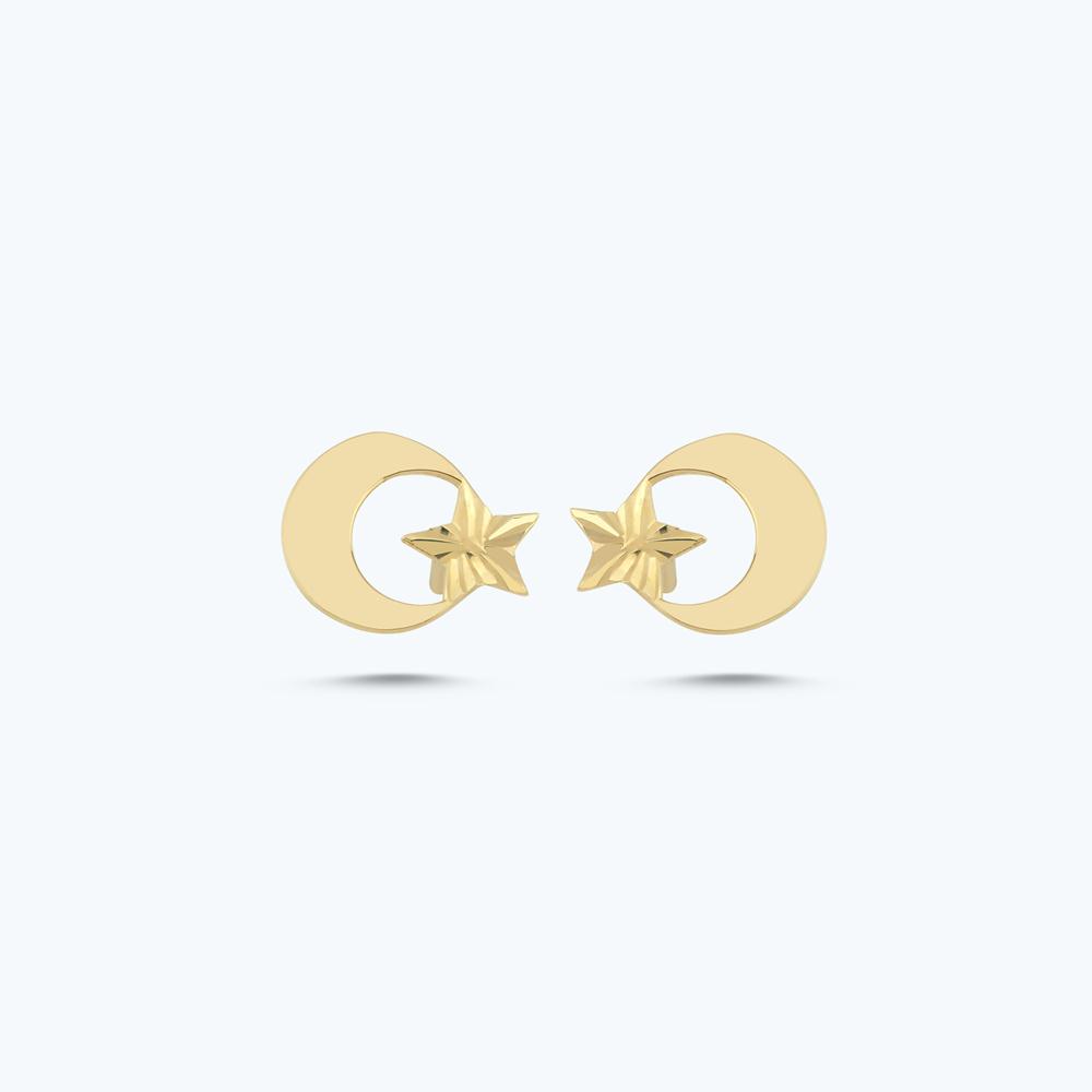 Altın Ay Yıldız Küpe