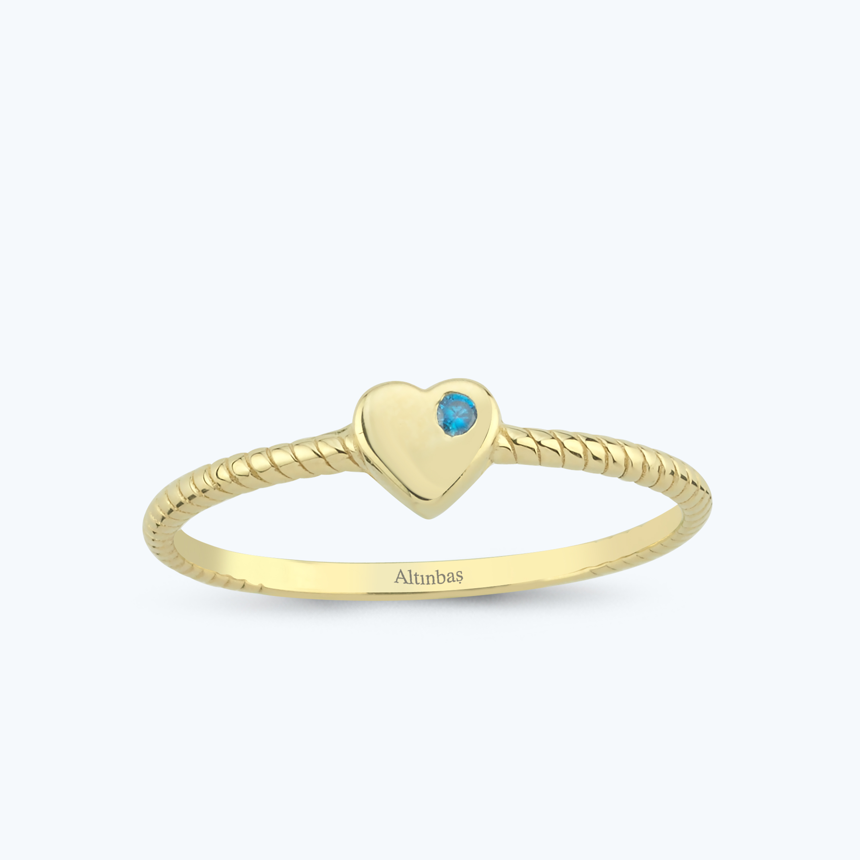 Mavi Taşlı Altın Kalp Yüzük