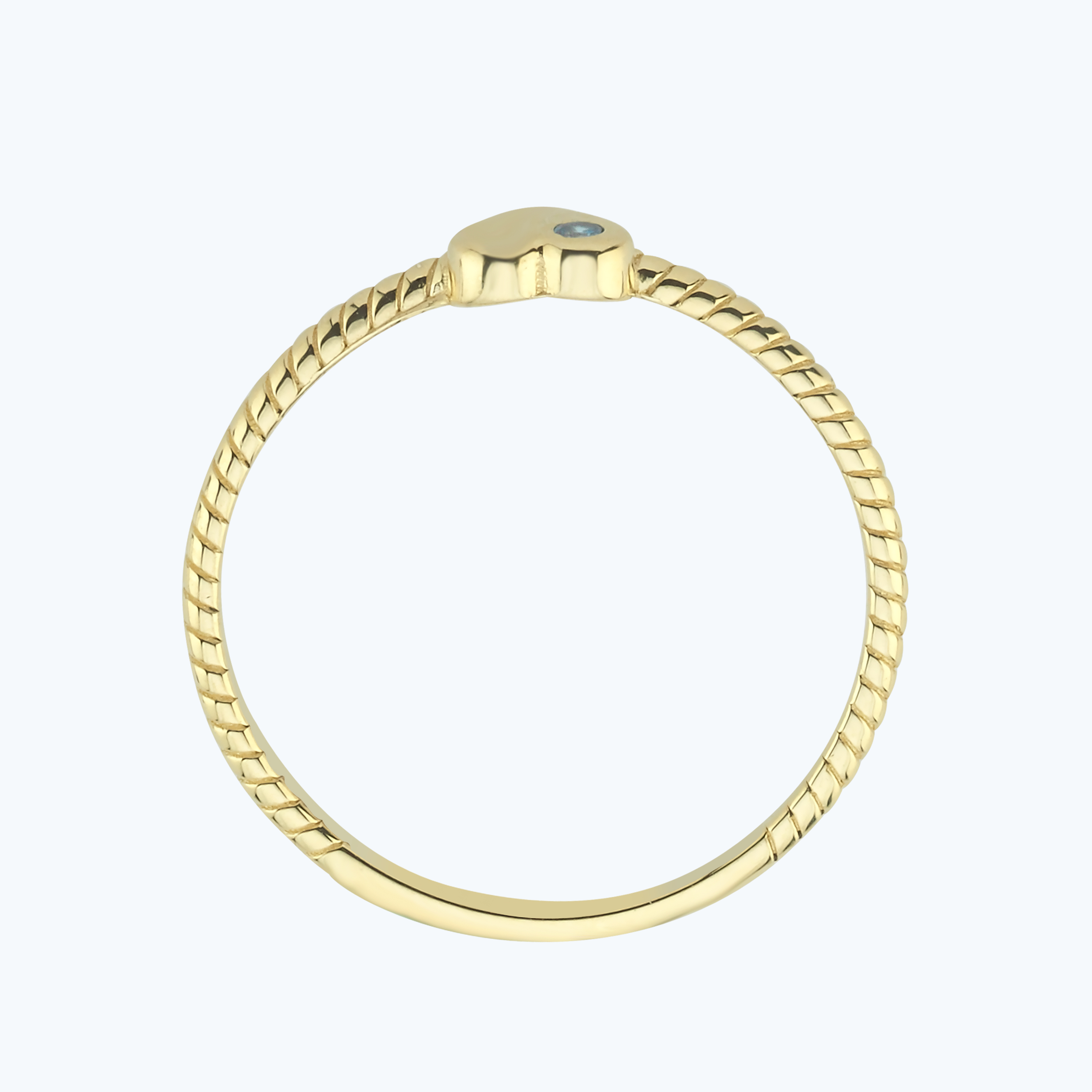 Mavi Taşlı Altın Kalp Yüzük