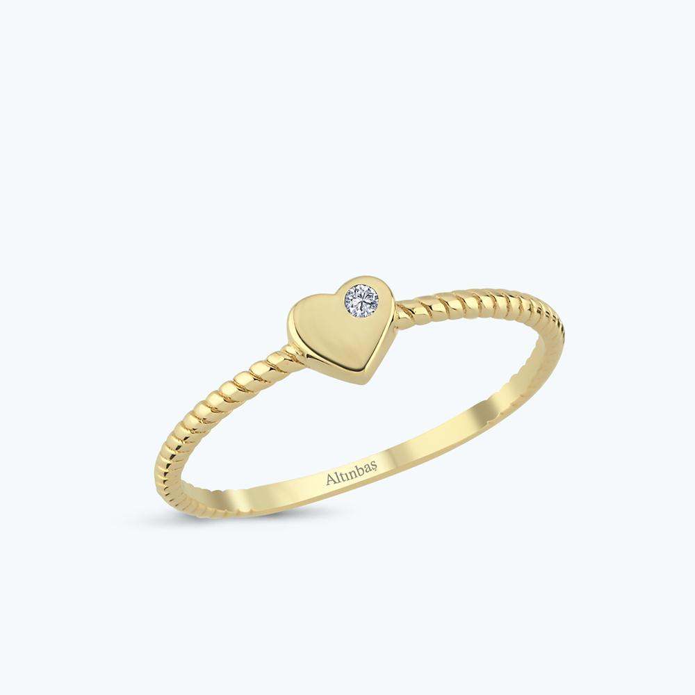 Altın Tektaş Kalp Yüzük