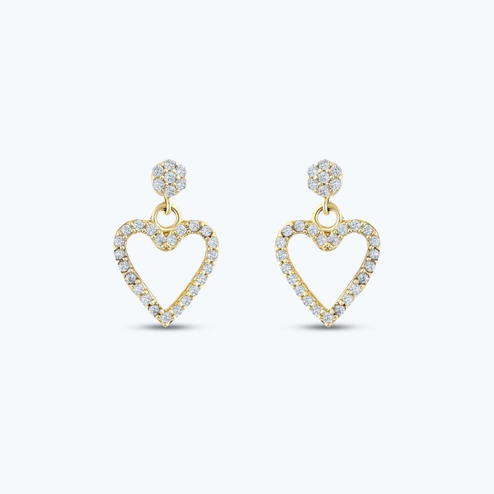 Altın Taşlı Kalp Küpe