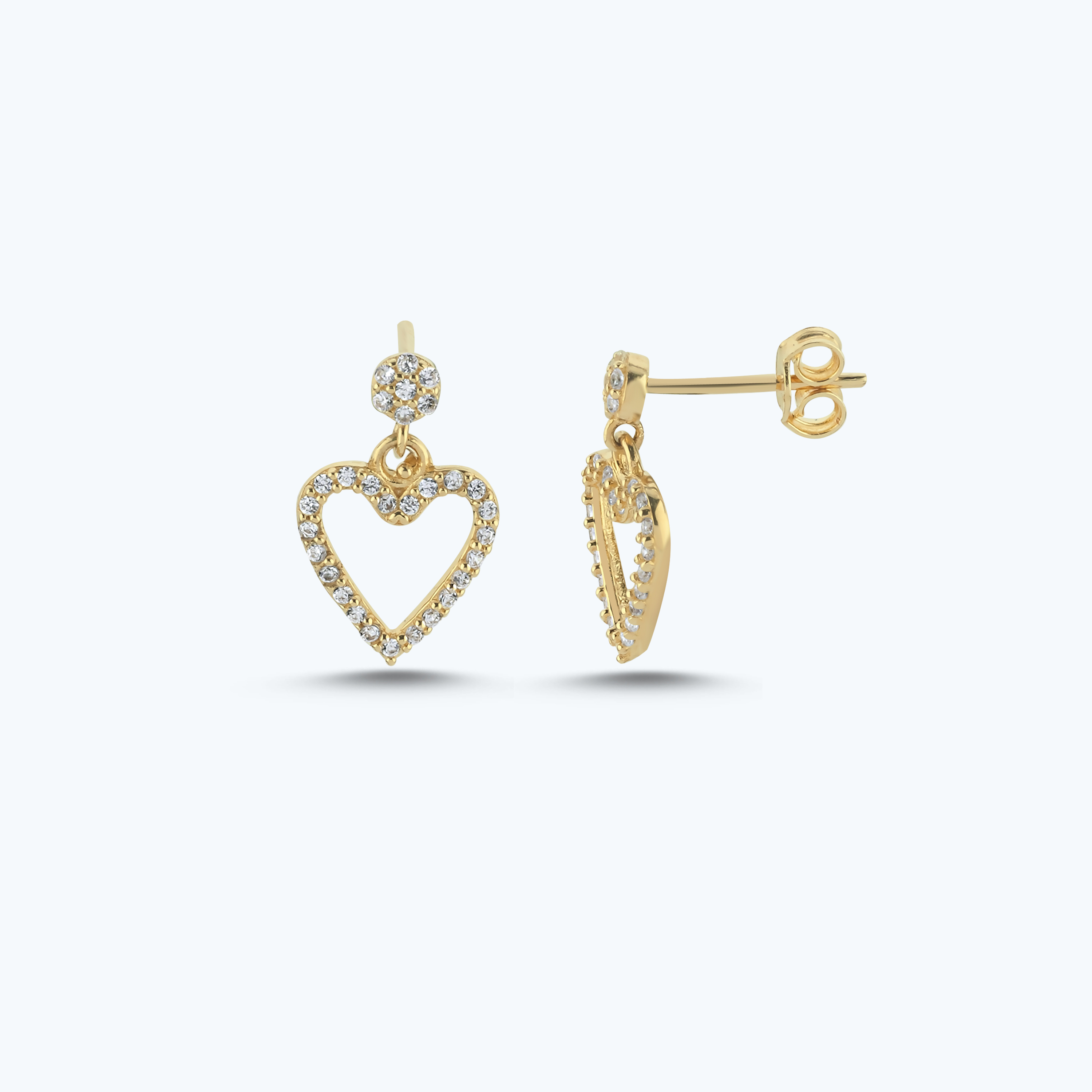 Altın Taşlı Kalp Küpe