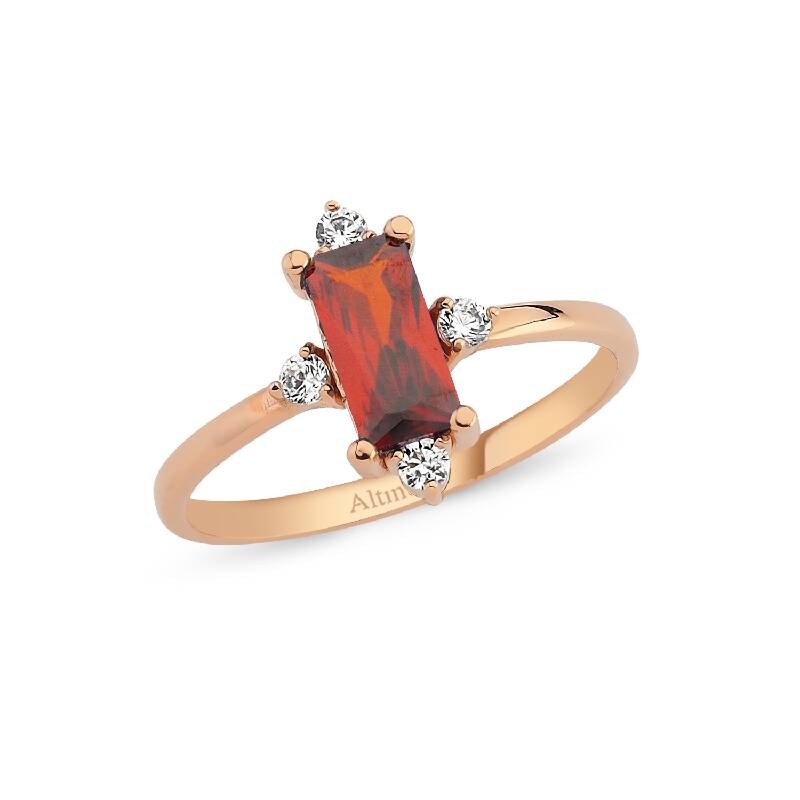 Red Baguette Gold Ring